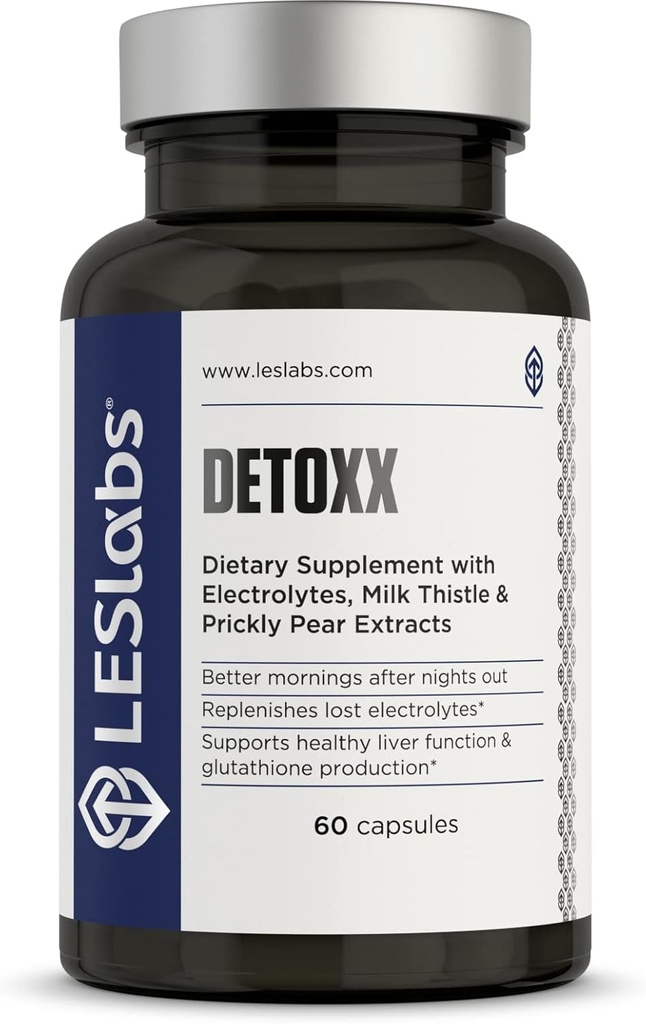 LES Labs DeToxx - Bedre Morning & Inddrivelse, Leverstøtte, Elektrolyte Replenishment & Glutathione Support - Prickly Pære, Mælk tidsel & NAC - Non- GMO supplement - 60 kapsler
