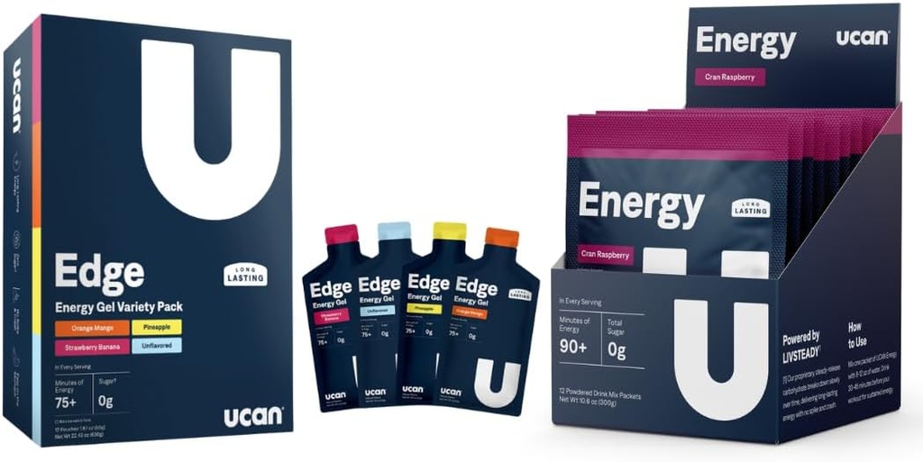 UCAN uddannelse Starter Pack, Edge Energy Gel Variety Pack, Energy Powder Cran- Raz, Pre & Post workout for mænd og kvinder
