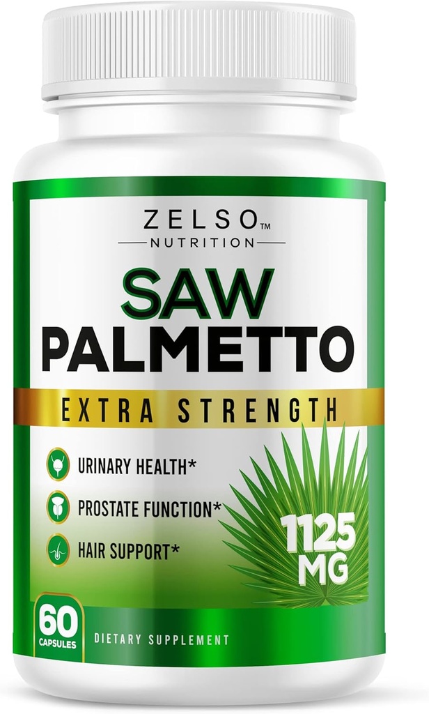 Saw Palmetto prostata supplement for mænd, 3- in-1 fordele, Ekstra styrke DHT Blocker for hårvækst og Beta Blocker for urinære sundhed, Potent Prostata funktion support, 30 dages forsyning (60 Greve)