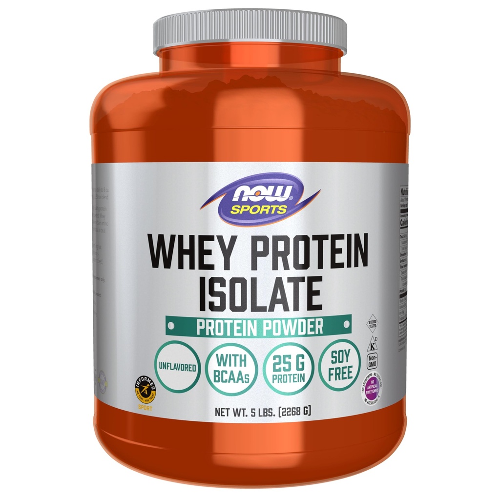 Now Foods Sport Nutrition, Whey Protein Isolate, 25 g Med BCAA, Unflavored Powder, 5-pound