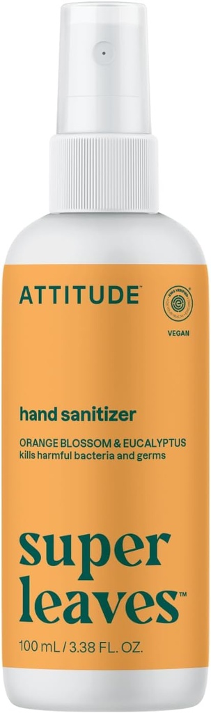 ATTITIDE Hand Sanitizer Spray for voksne og børn, EWG Verified, Kills Bacteria and Germs, Vegan, Orange Blossom & Eucalyptus, 3.38 Fl Oz (Spray Flaske)