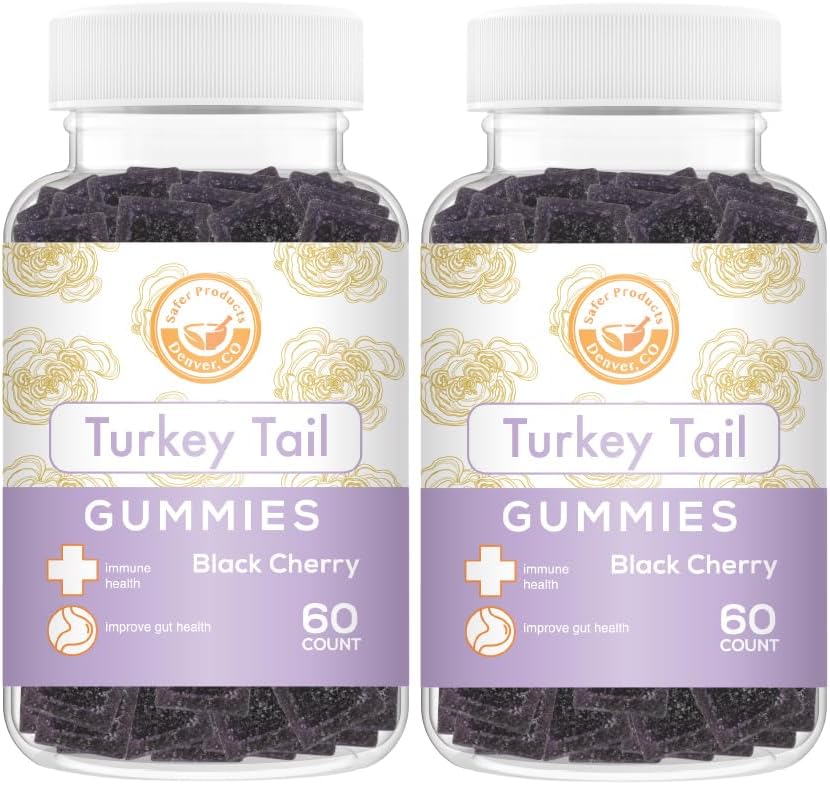 Tyrkiet Hale Mushroom Gummies - Kan understøtte immunforsvar og Gut Microbiome - Sort Cherry Flavor - Vegan, non-GMO, Gluten- Free, Gelatine Free - 120 Greve