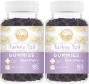 Tyrkiet Hale Mushroom Gummies - Kan understøtte immunforsvar og Gut Microbiome - Sort Cherry Flavor - Vegan, non-GMO, Gluten- Free, Gelatine Free - 120 Greve