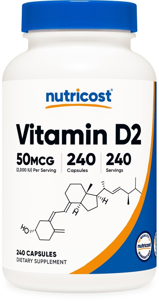 Nutricost vitamin D2 tillæg (2000 IE) 240 kapsler - Vegan, ikke - GMO, Gluten- fri, Third- Party Testet