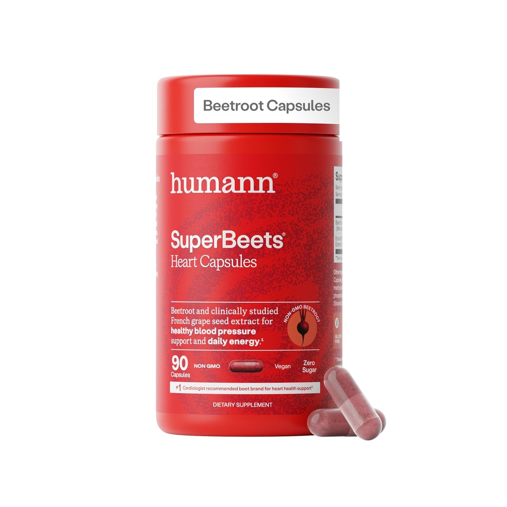 Humann SuperBeets Beet Root Capsules Quick Release 1000mg, Hjælper støtte Nitrooxide Produktion, Blodtryk, Heart Health, Indeholder non-GMO Beetroot Powder, Studerede Antioxidanter 90 Greve