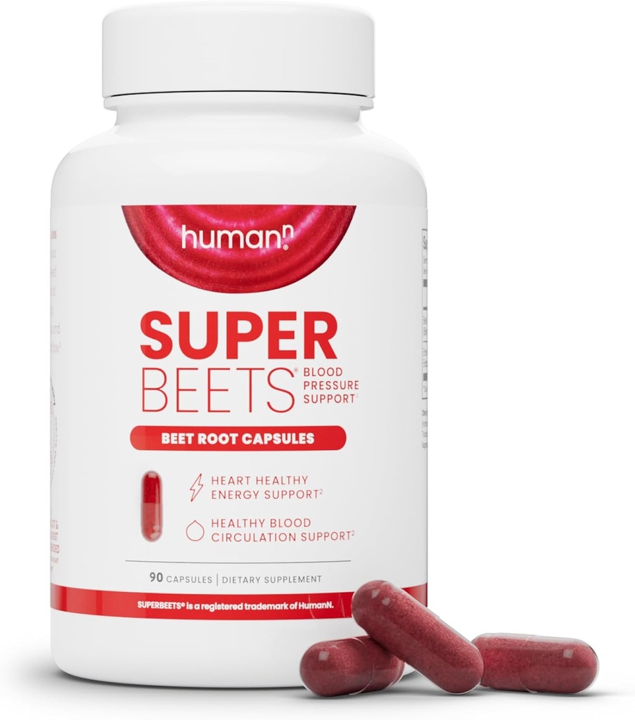 Humann SuperBeets Beet Root Capsules Quick Release 1000mg, Hjælper støtte Nitrooxide Produktion, Blodtryk, Heart Health, Indeholder non-GMO Beetroot Powder, Studerede Antioxidanter 90 Greve