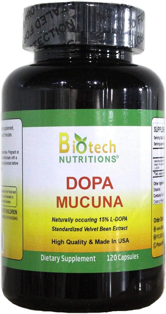 dopa Mucuna 15% L- dopa (Mucuna pruriens) 120 Vege kapsler Made in USA