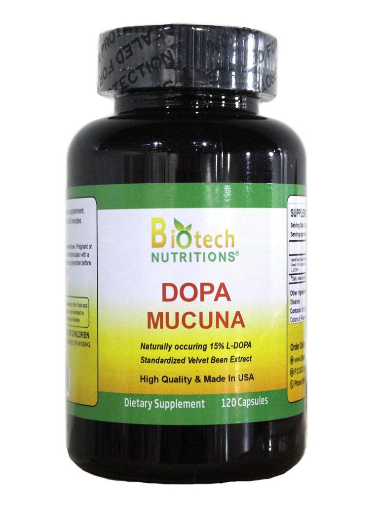 dopa Mucuna 15% L- dopa (Mucuna pruriens) 120 Vege kapsler Made in USA