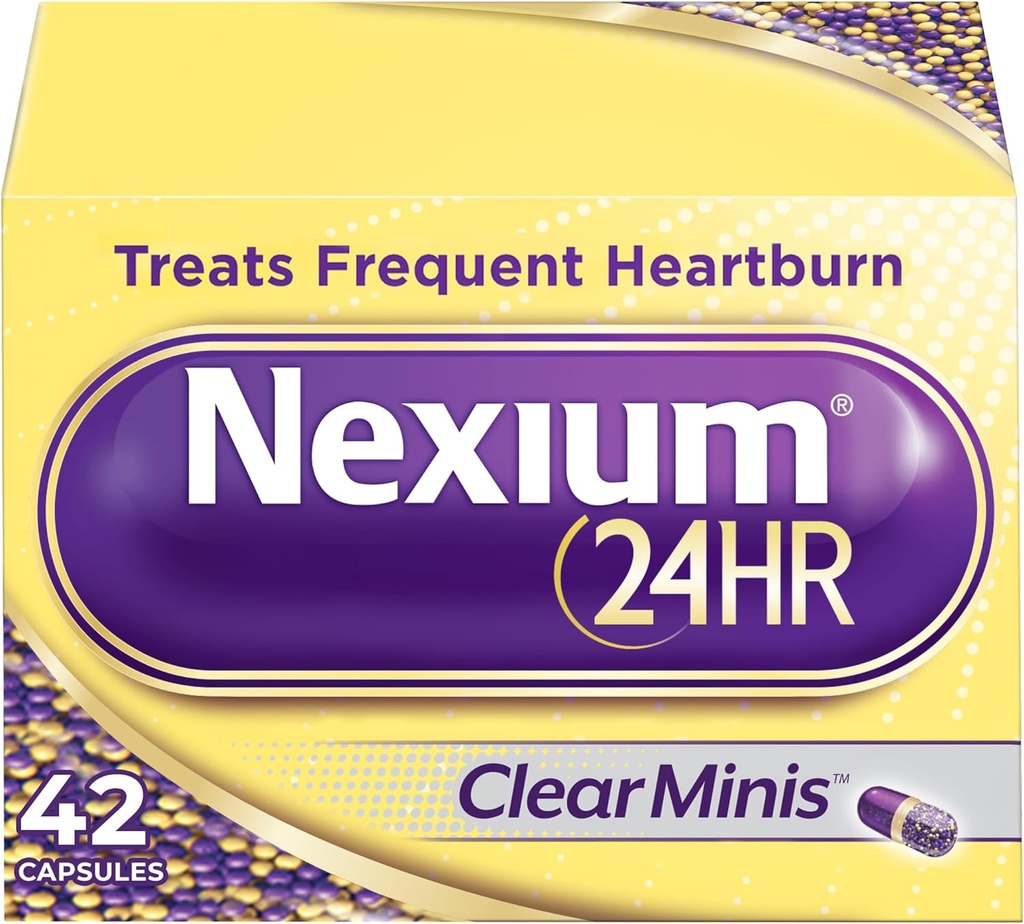 Nexium 24HR ClearMinis Acid Reducer Heartburn Relief Delayed Release Capsules for All- Day and All- Night Protection from Frequent Heartburn, Heartburn Medicine with Esomeprazol Magnesium - 42 Greve