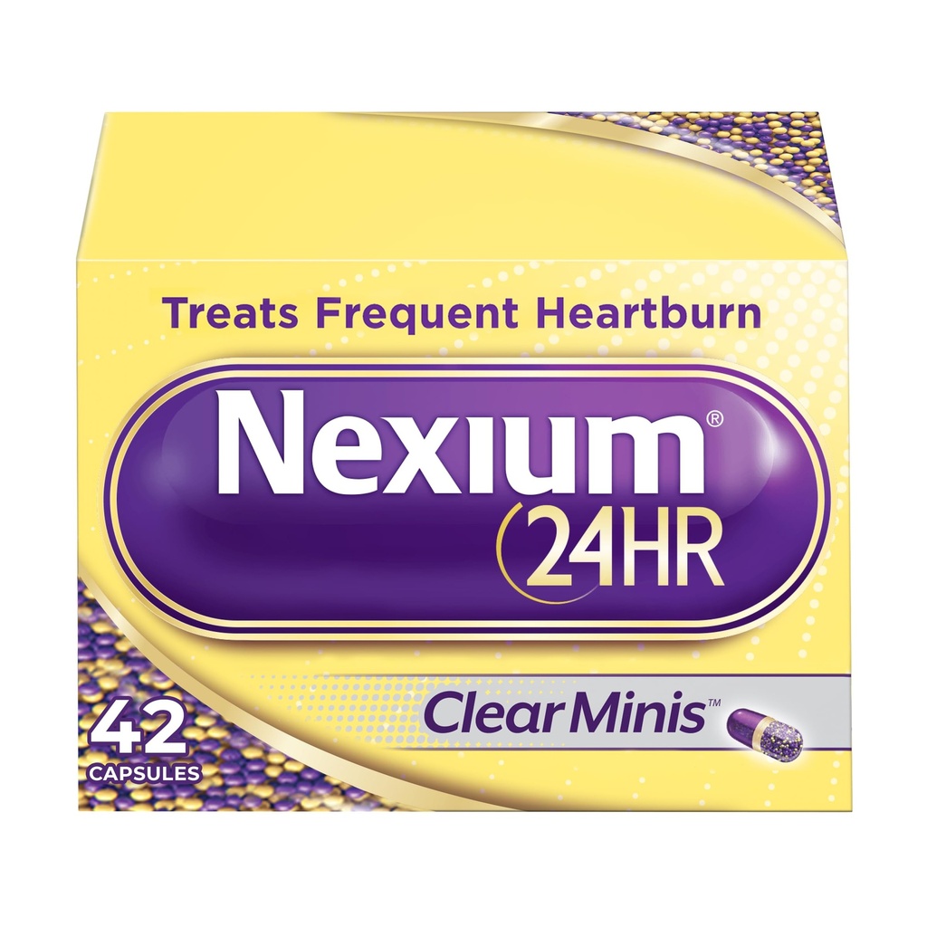 Nexium 24HR ClearMinis Acid Reducer Heartburn Relief Delayed Release Capsules for All- Day and All- Night Protection from Frequent Heartburn, Heartburn Medicine with Esomeprazol Magnesium - 42 Greve