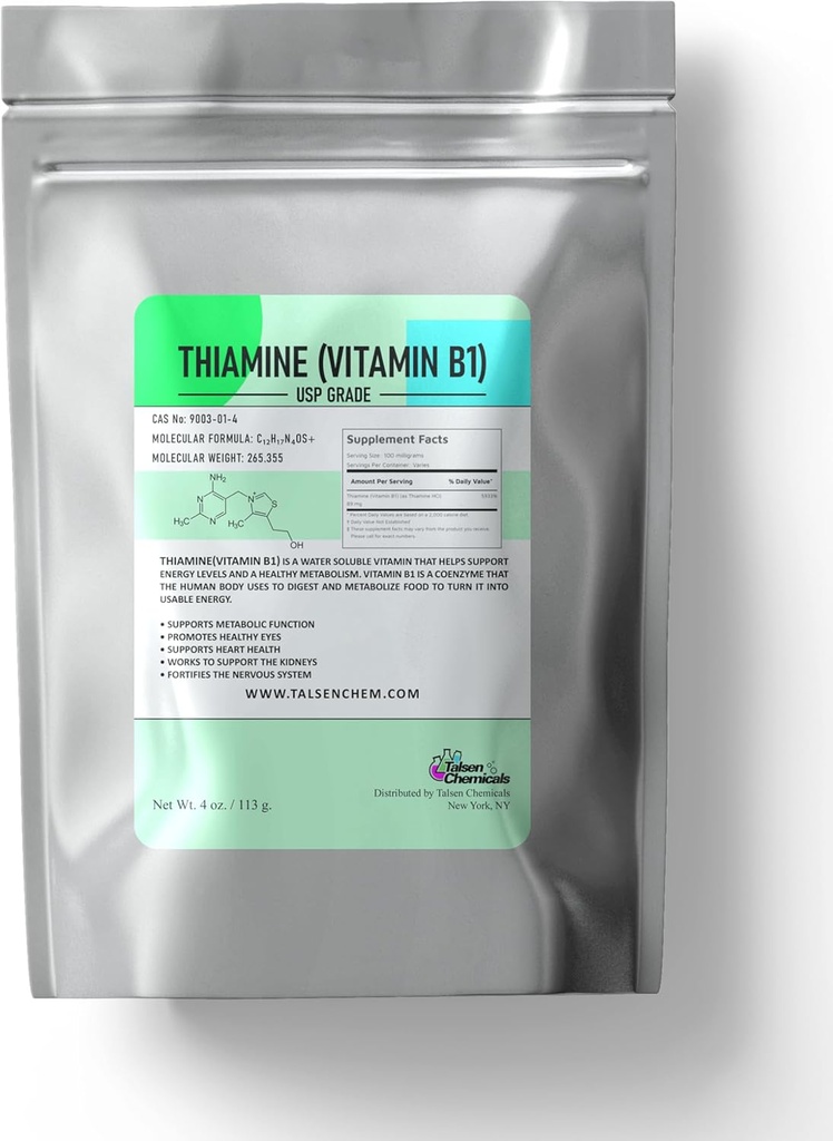 Vitamin B1 supplement Pulver (4 Ounce / 113 Bedste) Vitamin B1 Thiamin Pulver Turn Food Into Energy Thiamin (Vitamin B1) for Energy Metabolisme og Nerve Function Support