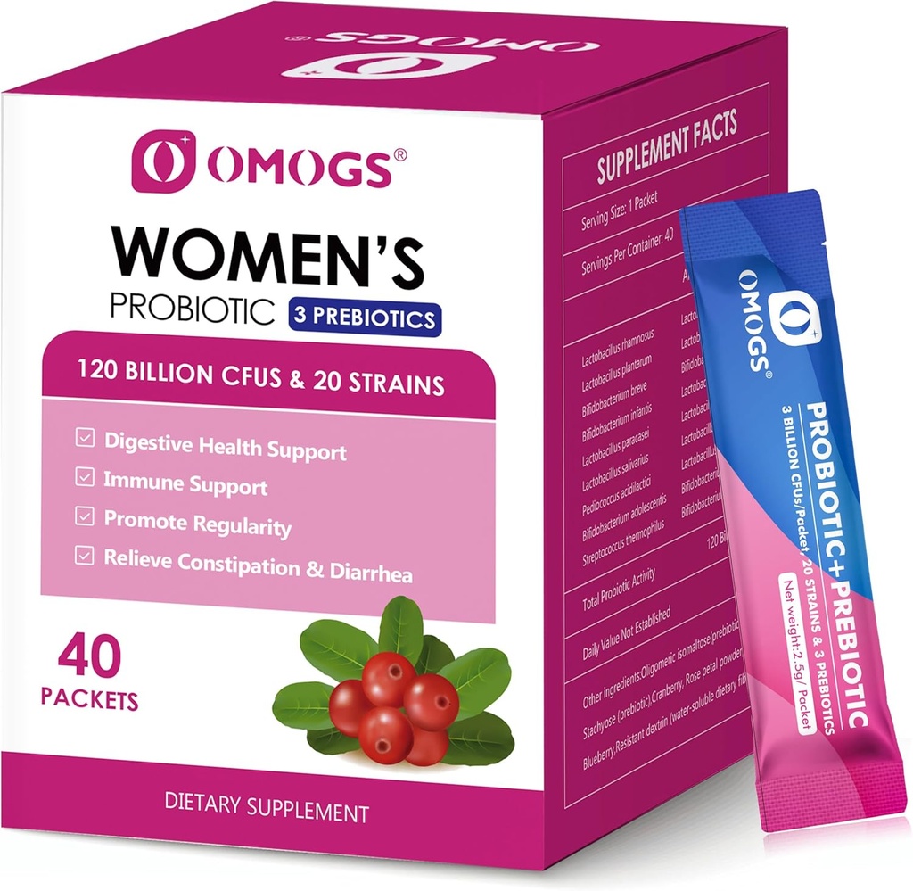 OMOGS Kvinder Probiotiske, 120- Billion- CFU 'er, 18 Strops, med 3 Prebiotika og Cranberry Extract, Hjælp til immunbooster, fordøjelsessygdomme, Gut Sundhed og Vaginal Sundhed