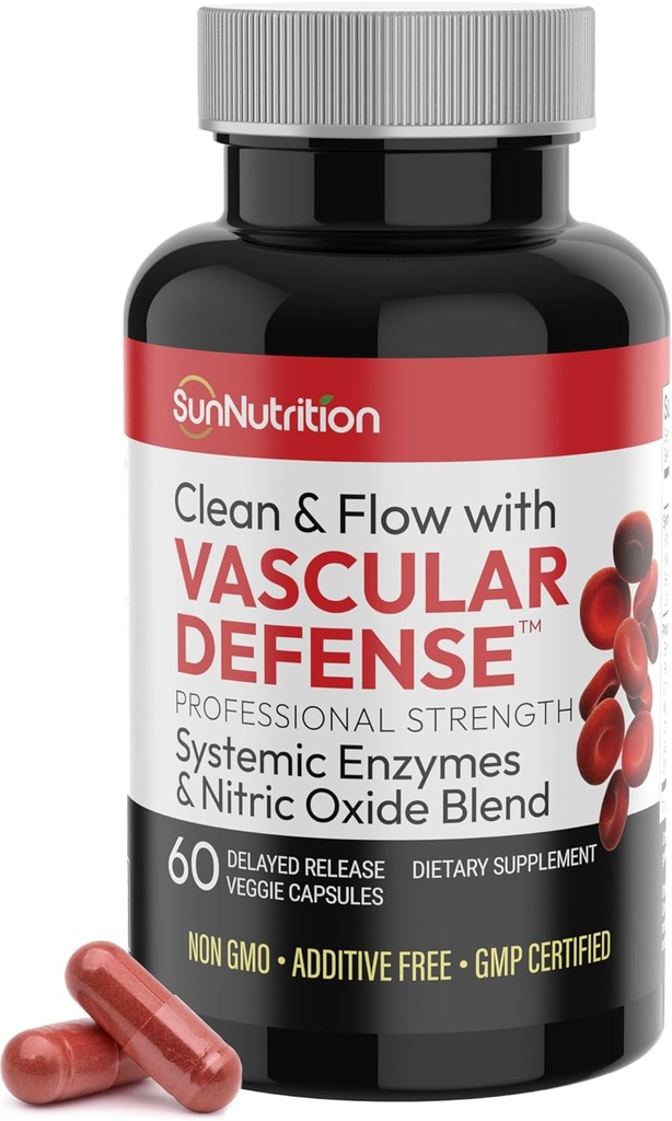 Nattokinase Supplement Nitric Oxide Capsules Beet Root Extract High Potency Lumbrokinase & Bromelain Systemic Enzymes Nitric Oxide Blend Clean & Flow Vascular Defense 60 Caps 30 Servings