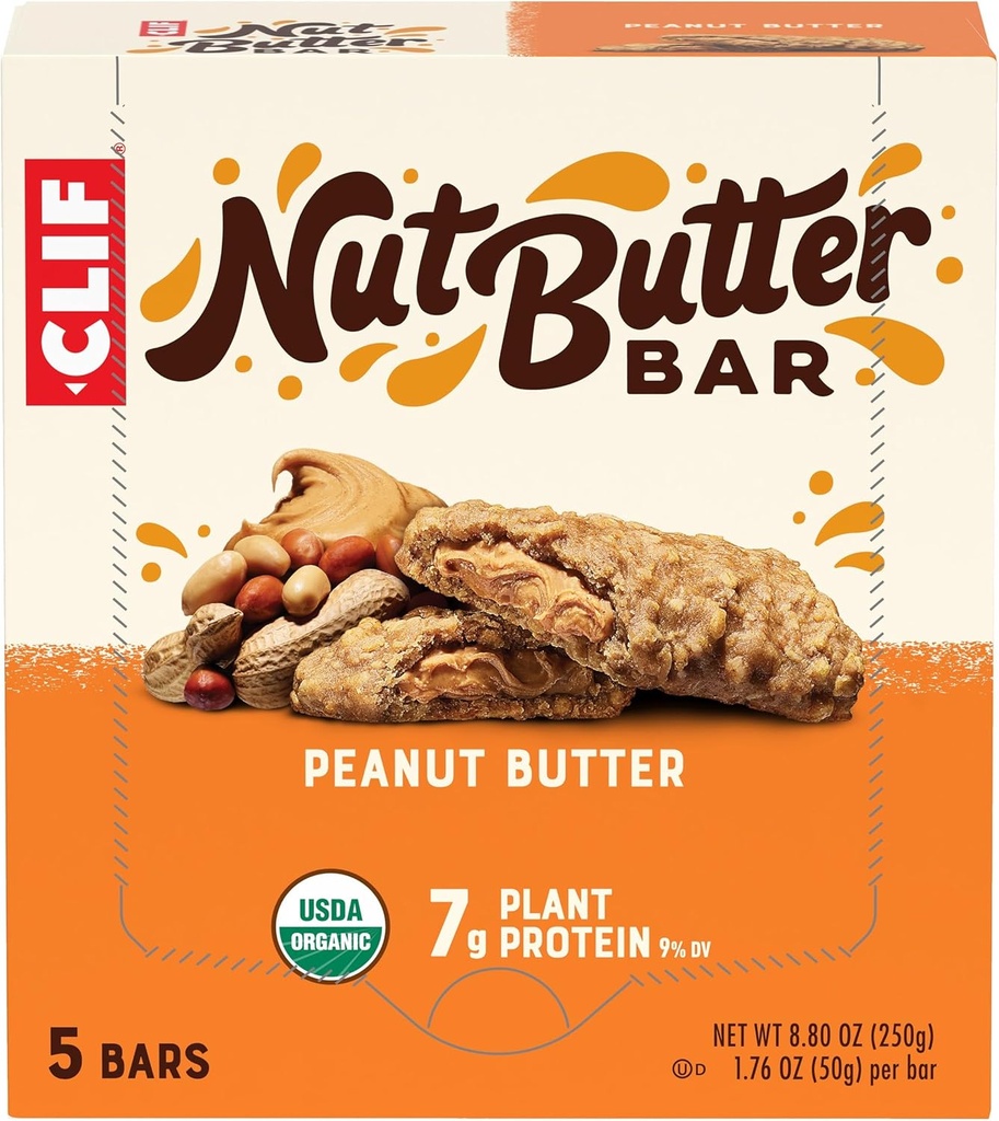 CLIF Nut Butter Bar - Peanut Butter - Fyldte energibarer - Non-GMO - USDA Organic - Plant- baseret - Lav glycemisk - 1,76 oz. (5 Pack)
