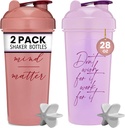 [2 Pack] 28oz Shaker Flaske med bevægelige Quotes (Rose & Lavender) - 124; Protein Shaker Flaske med mixer Agitators - 124; Blender Shaker Flaske til Protein Mixes Pack er BPA Free and Opvaskemaskine Safe