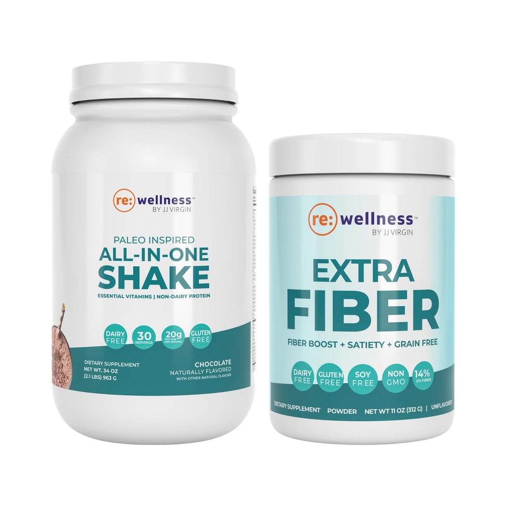 Reignite Wellness by JJ Virgin Chocolate Paleo All- in- One Shake and Extra Fiber Powder Supplement