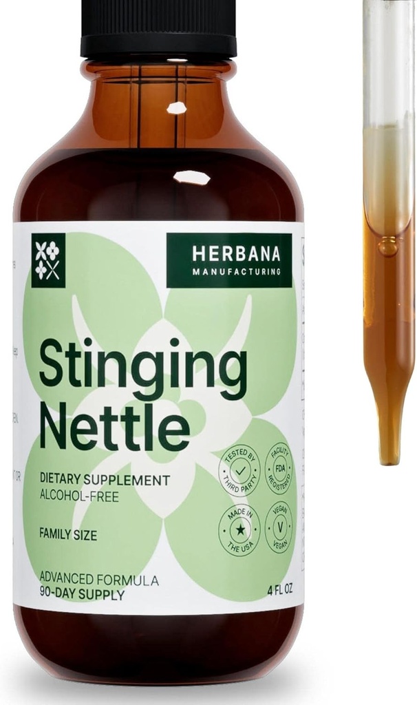 Stinging Nettle Leaf og Root 4 fl oz Liquid Extract - Natural Urinary & Nyre Support for Man and Woman - Organic Urtica Dioica - High Potence Herbal Supplement - 90- Day Supply