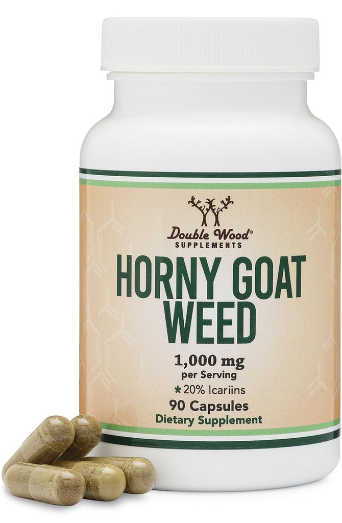 Horny Goat Weed for mænd og kvinder - Ingen Fillers (Max Strength Epimedium Std. to 20% Icariins) 1.000mg per Serving, 90 Kapsler (Male Enhancing Supplement) med Double Wood