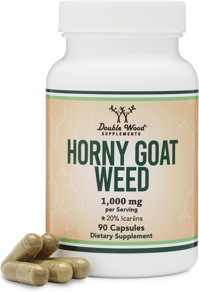 Horny Goat Weed for mænd og kvinder - Ingen Fillers (Max Strength Epimedium Std. to 20% Icariins) 1.000mg per Serving, 90 Kapsler (Male Enhancing Supplement) med Double Wood