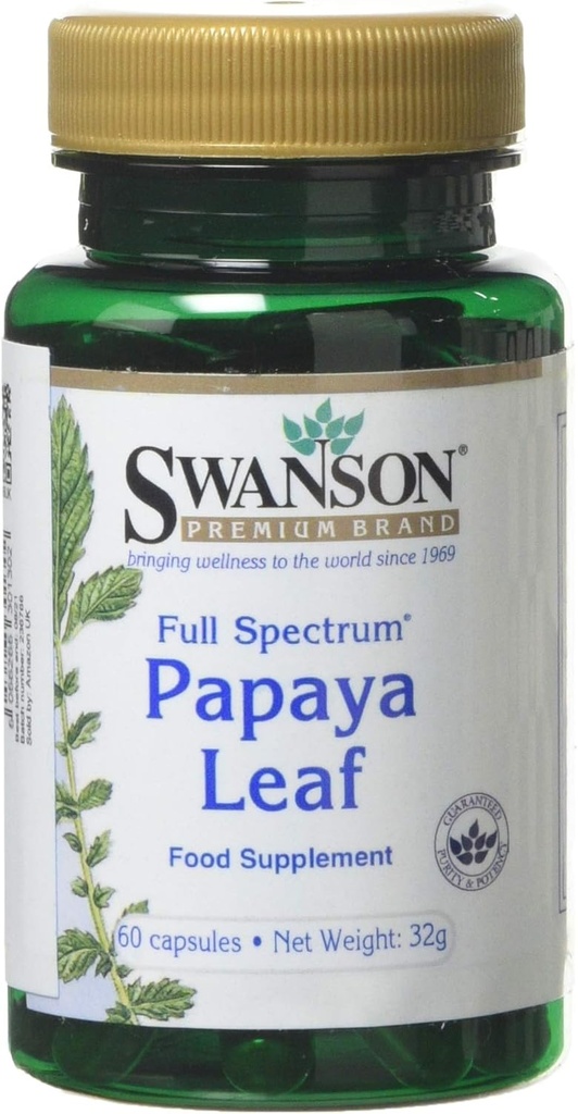 Swanson Full Spectrum Papaya Leaf - Herbal tillæg fremme fordøjelsessygdomme & GI Tract Support - Natural Formel Samlet Wellness - (60 kapsler, 400mg hver)