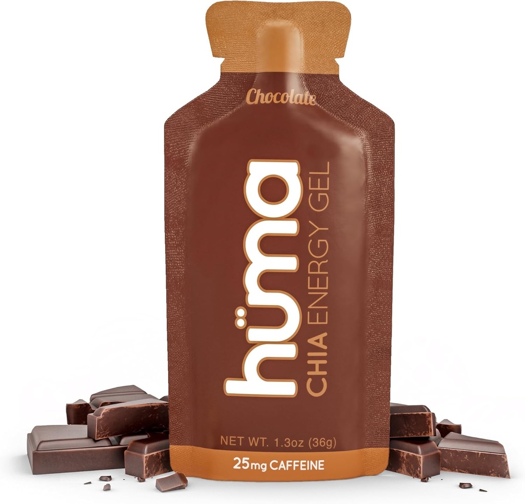 Huma Chia Energy Gel, Chokolade, 12 Gels, 25mg Koffein - Premier Sport Nutrition for Endurance Øvelse