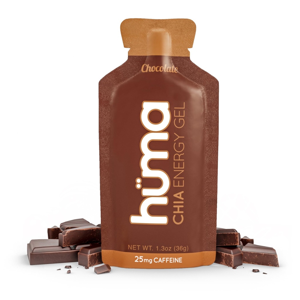 Huma Chia Energy Gel, Chokolade, 12 Gels, 25mg Koffein - Premier Sport Nutrition for Endurance Øvelse