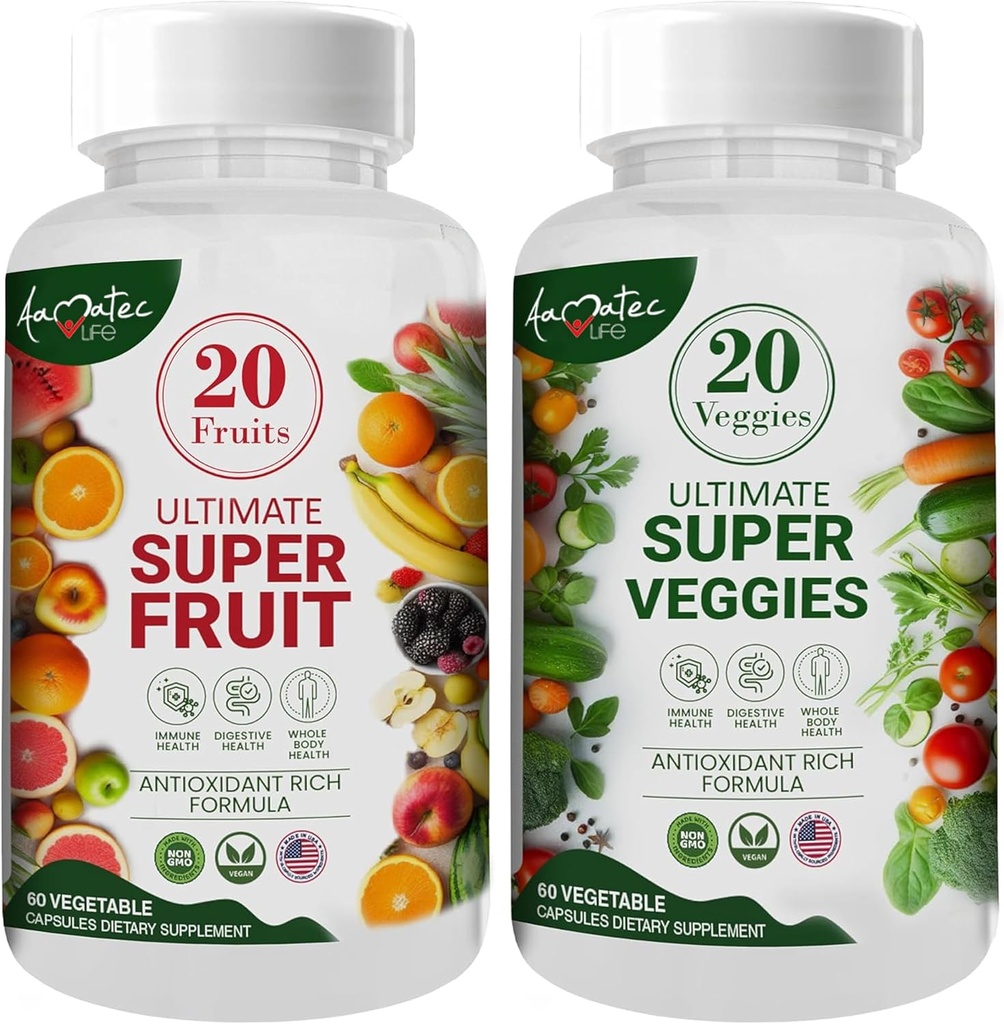 Aamorc Life Fruit and Veggies Supplements with 70 Fruits & Grøntsager Measures Superfood Supplements for Mænd & Kvinder Measures 124; Kostmæssig Nutritional Balance Measures 124; Natural Fruit and Veggie Capsules 120 Kapsler