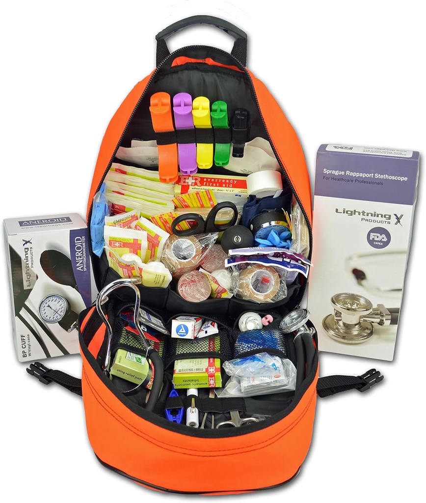 Lightning X First Responder EMT / EMS Backpack Stoked Førstehjælp Supplies Kit B (Fluorescent Orange)