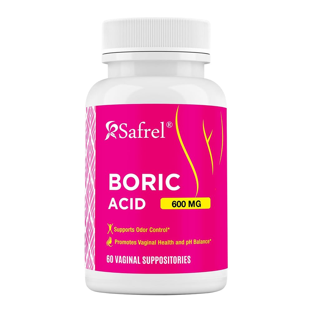 Safrel Boric Acid Vaginal Suppositorier - 60 Count (1 - Pack) - 100% Pure USA- Made, Understøtter Intimate & Vaginal Sundhed, pH balance, Odor Control - Women 's Wellness Essential