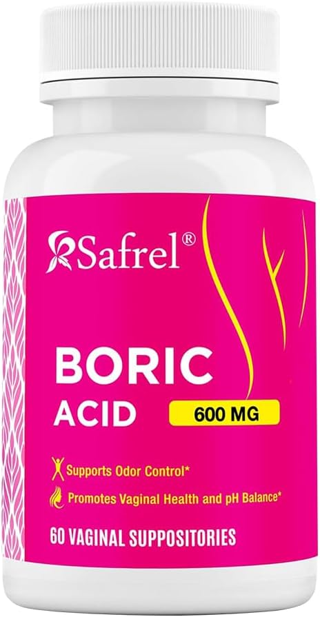 Safrel Boric Acid Vaginal Suppositories - 60 Count (1-Pack) – 100% Pure USA-Made, Supports Intimate & Vaginal Health, pH Balance, Odor Control - Women's Wellness Essential