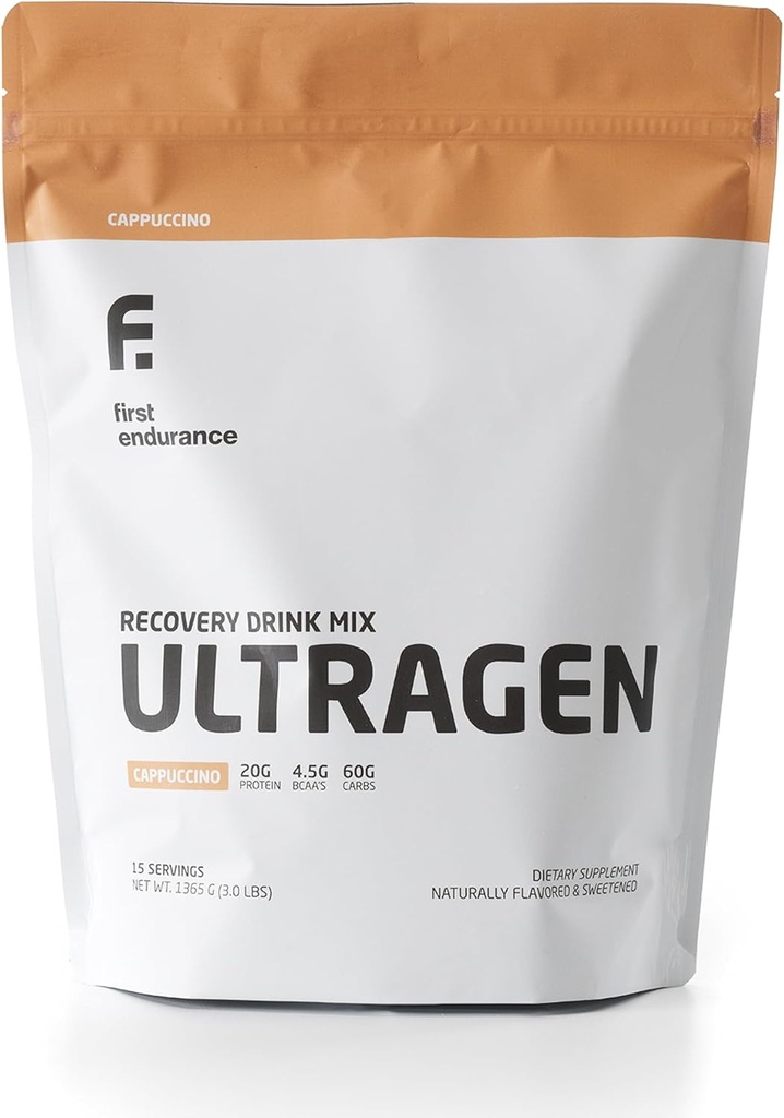 FØRSTE ENDURANCE Ultragen workout Inddrivelse Drink Powder, Protein Mix, Øger energi, Accelerates Inddrivelse Budding124; Cappuccino, 15 Servere