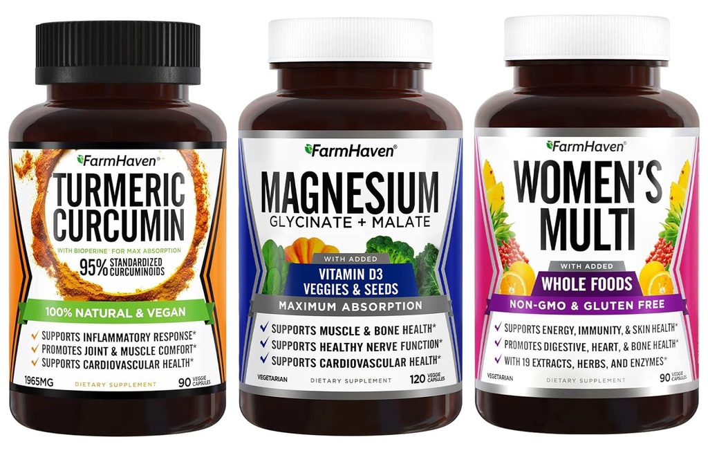 FarmHaven Magnesium + Multivitamin til kvinder + gurkemeje med BioPerine Black Pepper