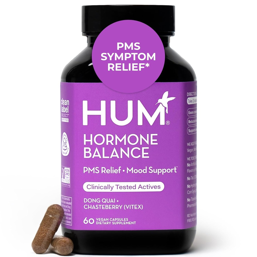 HUM Hormone Balance for kvinder, Supplement for kvinders sundhed med Chasteberry & Dong Quai, Støtte til PMS symptomer, kramper, Irritability, Hormonal Balance, Månedlig støtte, 60 kapsler