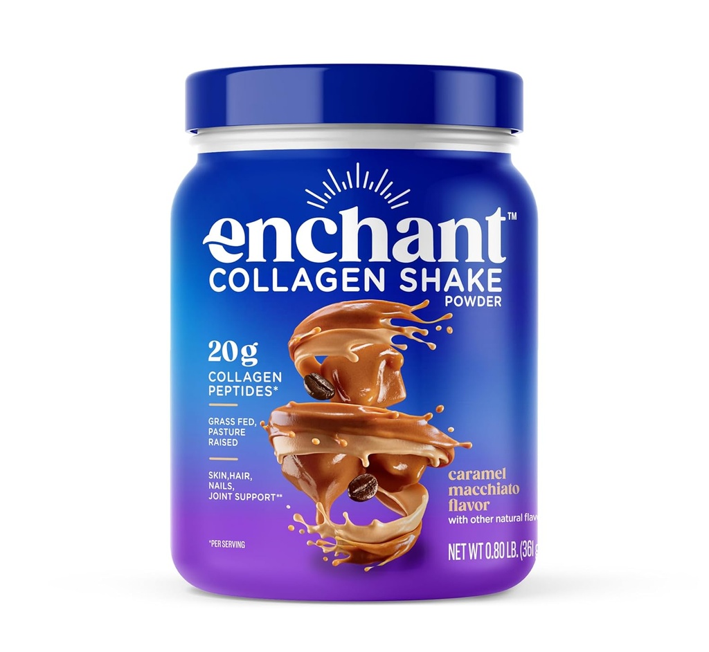 Enchant Collagen Protein pulver, Caramel Macchiato smag - 20g Græs Fed Collagen Peptider, Avocado Oil Creamer, kilde til Omega 9 + Fiber, for Joints, Muskel, Hud, Hår støtte, 0,80 lb