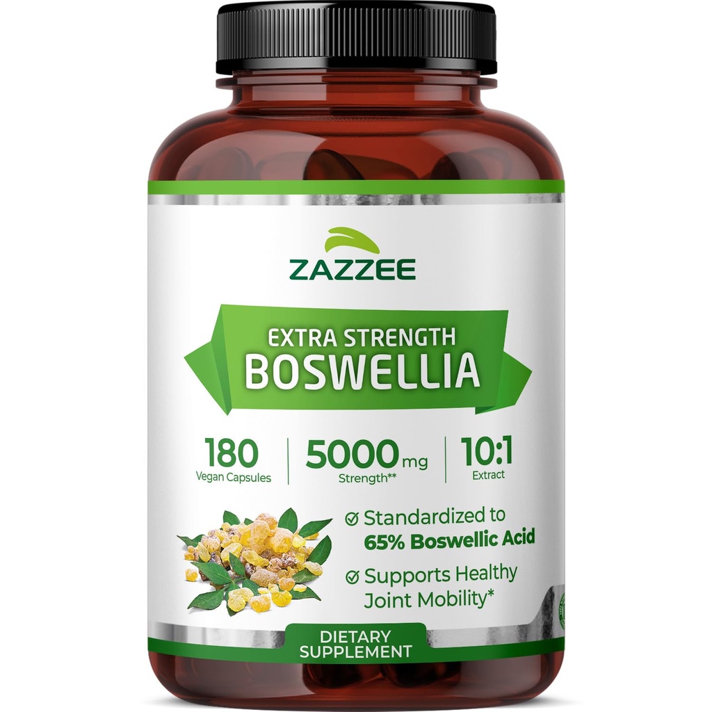 Zazzee Extra Strength Boswellia 10: 1 Extract, 65% Boswellic Acid, 180 Vegan Kapsler, 6 Måned Supply, Boswellia Serrata, Joint Comfort, Mobility & Fleksibility Support, Non- GMO, Lavet i USA