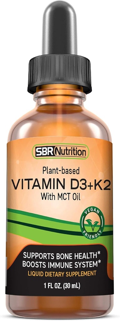 Vegansk D3-vitamin + K2 (MK-7) Flydende dråber med MCT Oil, pebermynte Flavor, Hjælper støtte stærke knogler og sundt hjerte