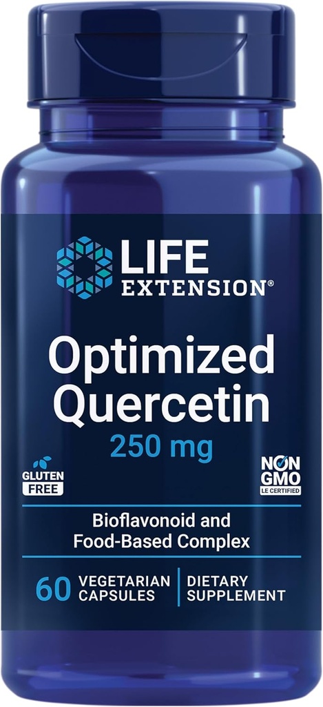 Life Extension Optimized Quercetin 250 mg understøtter immunforsvar, hjertesygdomme, non- GMO, gluten Free - 60 vegetariske kapsler