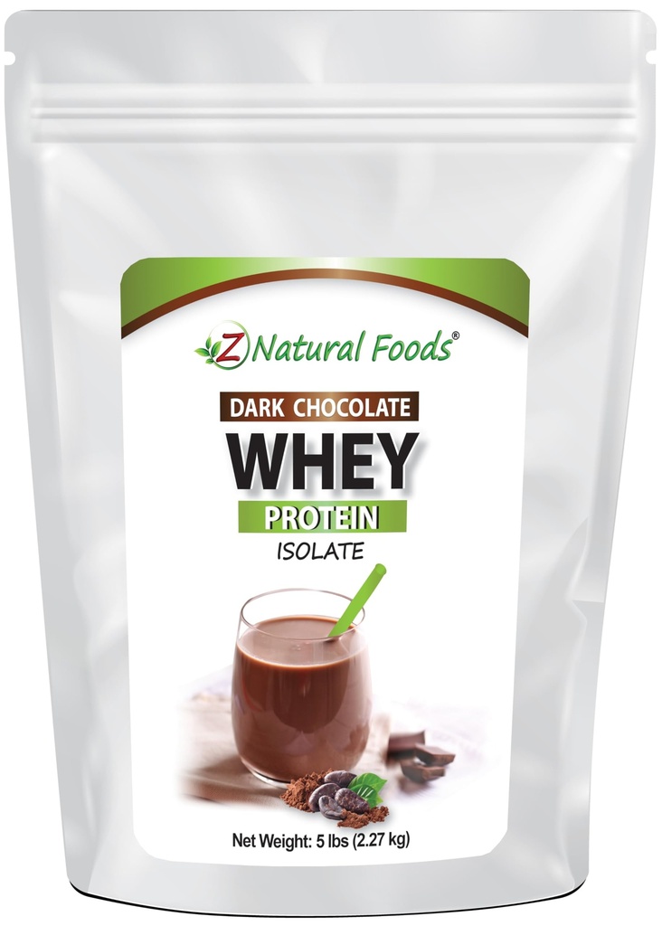 Z Naturlige fødevarer Dark Chocolate Whey Protein Isolate, Natural Protein Powder with Zero Sugar, Beriget med Vital Proteins for Energy Boost og vægttab, Gluten Free, Non- GMO, 5 lbs