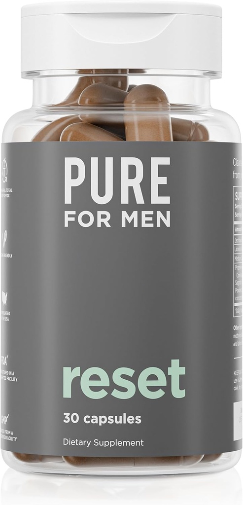 Pure for Men Detox Supplement, Reset | Promotes Digestive & Gut Health, Helps Remove Toxins & Supports Immune System, Colon Cleanse | 30 Capsules