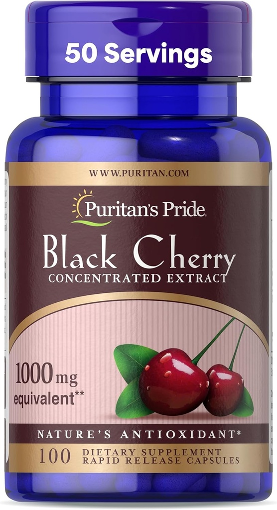 Puritans Pride Black Cherry koncentreret ekstrakt 250 mg (1000mg Ækvivalent), Kosttilskud til generel Wellness og sund livsstil *, 50 dages forsyning, 100 hurtige frigivelse kapsler