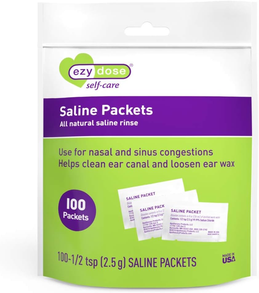 EZY DOSE Saline Nasal Rinse Packets, Individuelt indpakket Sinus Refill Packets, Nasal Relief, 100 Greve, Made in USA