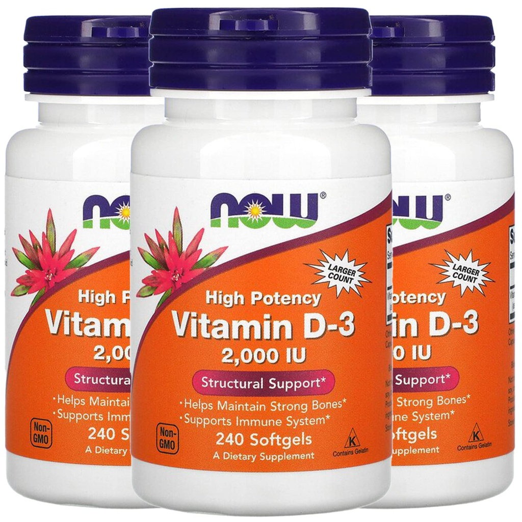 Foods Now Foods Vitamin D-3, 50 mikrogram (2000 IE), 240 Softgels, 3 Pack