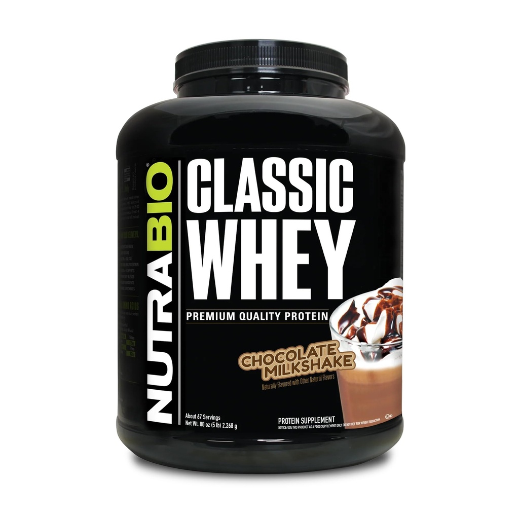 NutraBio Classic Whey Protein Powder- Full- Spectrum Aminosyreprofil - Ingen Fyldere, Kunstige Farver, Konserveringsmidler - Lav Glycemisk Indeks - Chokolade Mælkeshake, 5 Pund