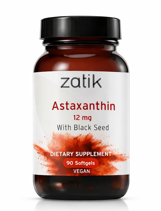 Zatik Naturals - Astaxanthin 12mg med Organic Black Seed, Antioxidant, 90 Vegan Softels