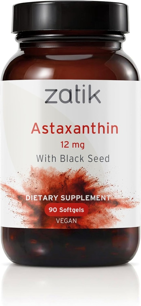 Zatik Naturals - Astaxanthin 12mg with Organic Black Seed, Antioxidant, 90 Vegan Softgels