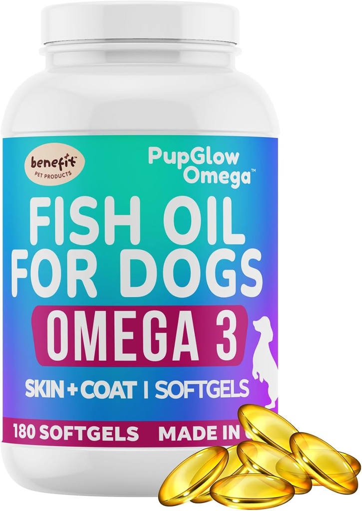 Omega 3 Fish Oil for Dogs - 120 SoftGels - Skin & Coat supplement til hunde, Understøtter sund hud, Coat, Joints, Heart & Immunsystem, Premium Fish Oil supplement til hunde - Made in USA