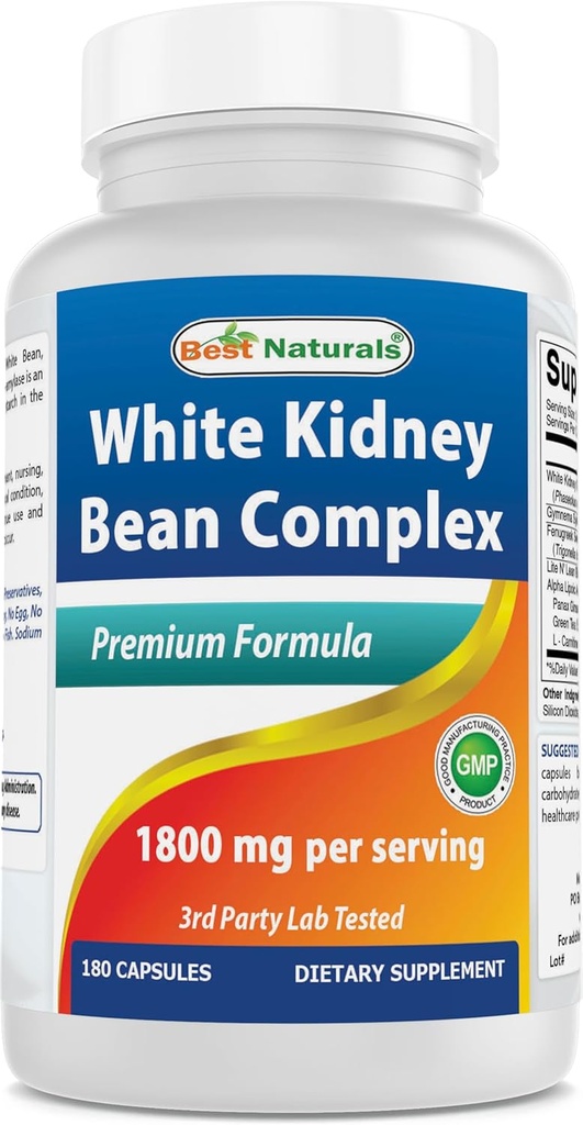 Bedste Naturals White Nyre Bean Complex 1800 mg per Servering - 180 kapsler. Ikke-GMO og Gluten fri