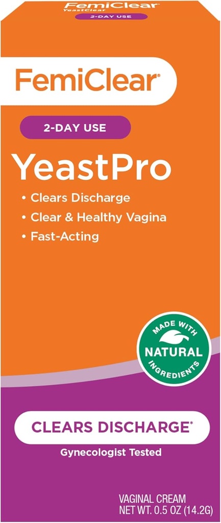 FemiClear YeastPro Cream, Clears Decharge, Fast- Active, Lavet med naturlige ingredienser, gynækolog testet, 0.5oz Cream