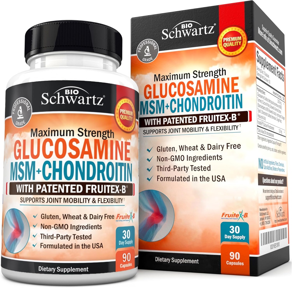 Glucosamin Chondroitin MSM Joint Support - Collagen Peptider, Gurkemeje og Ingefær, Hyaluronsyre, Glucosamin Chondroitin Sulfate for Joint Comfort - Gluten Free, Non GMO, 90 Kapsler