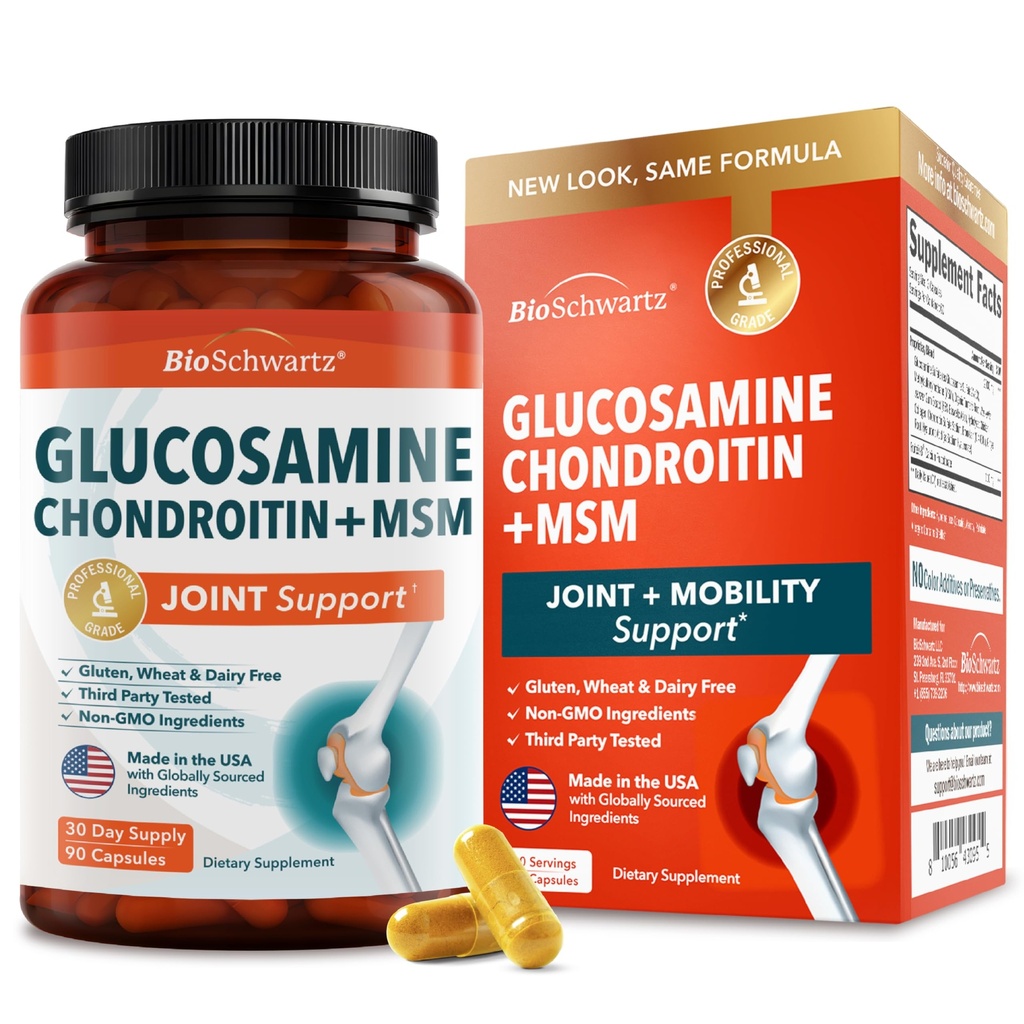 Glucosamin Chondroitin MSM Joint Support - Collagen Peptider, Gurkemeje og Ingefær, Hyaluronsyre, Glucosamin Chondroitin Sulfate for Joint Comfort - Gluten Free, Non GMO, 90 Kapsler